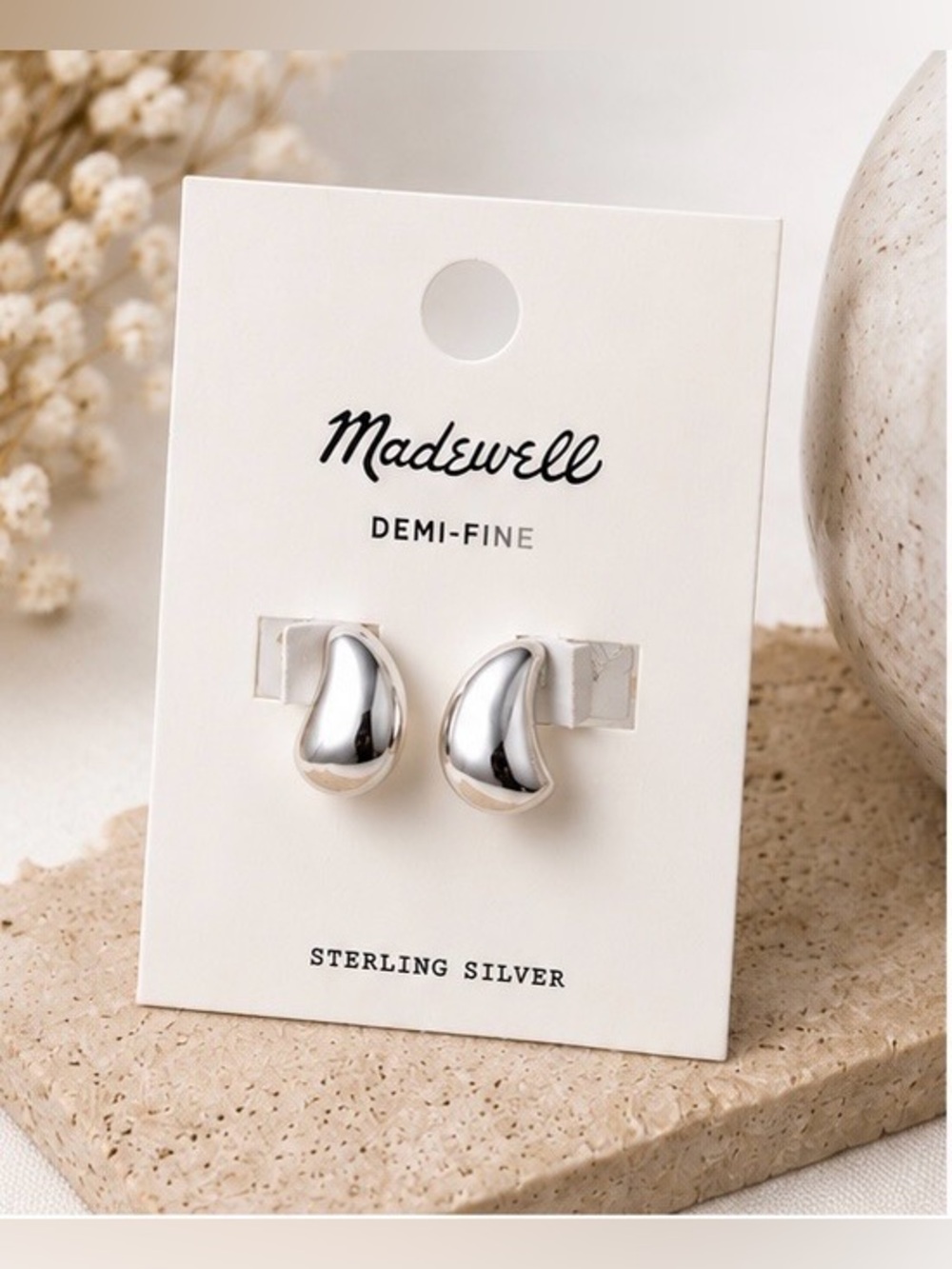 Madewell Demi-Fine Sterling Silver Teardrop Droplet Stud Earrings NWT